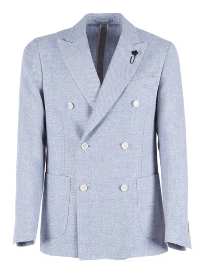 Lardini Double Breasted Peak Lapel Blazer In Blue