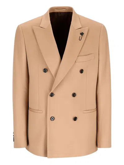 Lardini Double-breasted Peak-lapel Jacket In Neutral