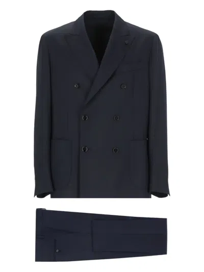 Lardini Double-breasted Peak-lapel Suit In Blue