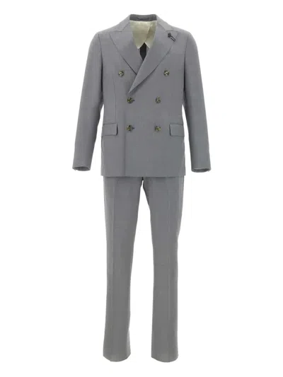 Lardini Double-breasted Peak Lapel Suit In Gray