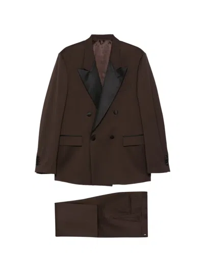 Lardini Double-breasted Peaked-lapel Suit In Brown