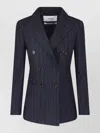 Lardini Double Breasted Pinstripe Blazer Flower Pin In Blue