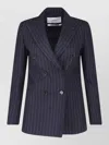 Lardini Double Breasted Pinstripe Blazer Flower Pin In Multi