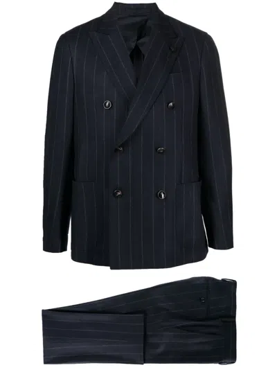 Lardini Double-breasted Pinstripe-pattern Suit In Blue