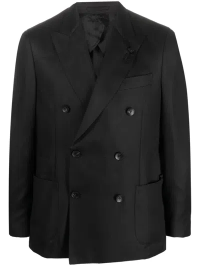 Lardini Double-breasted Satin-finish Blazer In Black