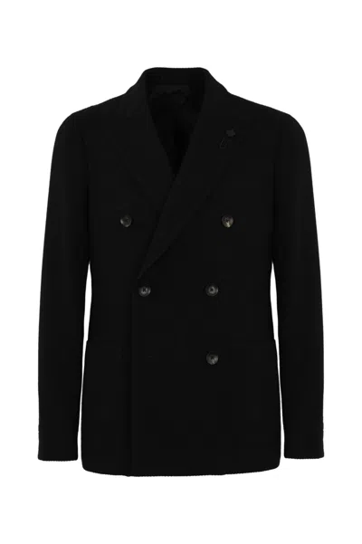Lardini Double-breasted Special Line Drop 7 Regular Jacket In Wool And Cotton In Nero