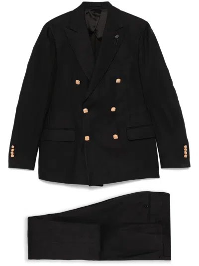 Lardini Double-breasted Suit In Black