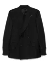 Lardini Double-breasted Black Jacket With Textured Fabric In Black