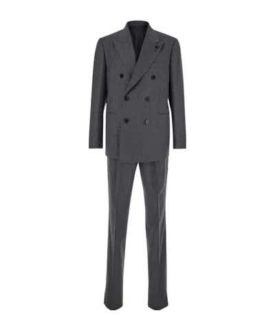 Lardini Double-breasted Suit In Black