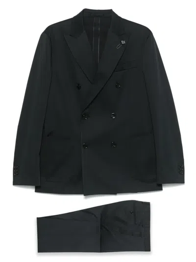 Lardini Double-breasted Suit In Black