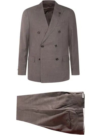 Lardini Double-breasted Suit In Brown