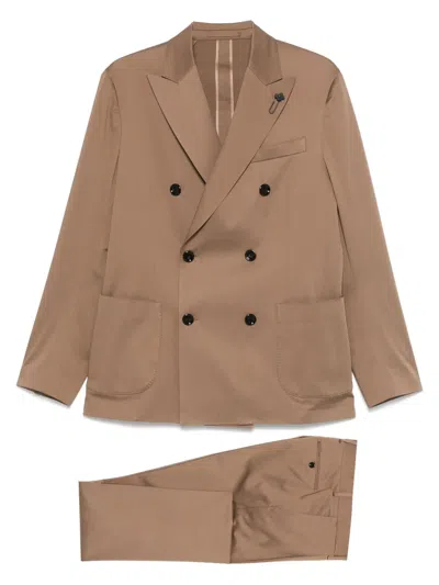 Lardini Double-breasted Suit In Brown