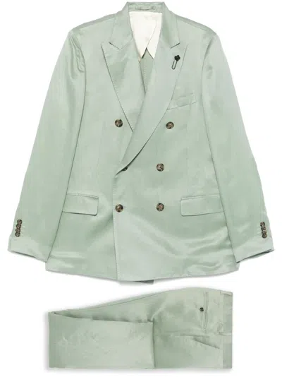 Lardini Double-breasted Linen And Silk Suit In Green 