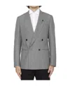 Lardini Double-breasted Jacket In Wool Silk And Linen In Gray