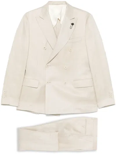 Lardini Double-breasted Suit In Neutrals