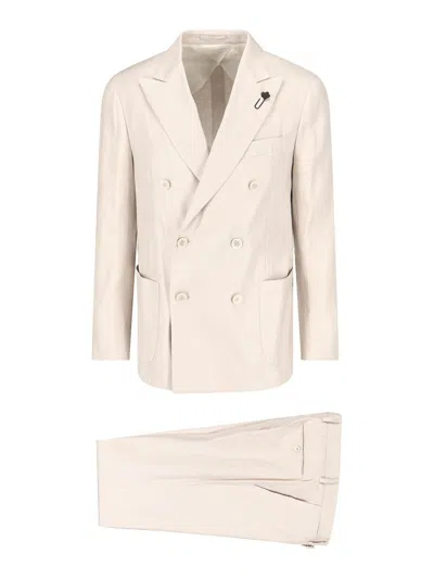 Lardini Double-breasted Suit In Beige