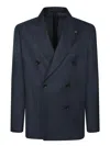 Lardini Double-breasted Tailored Black Blazer With Check Pattern In Blue