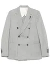 Lardini Double-breasted Jacket In Grey Wool And Silk