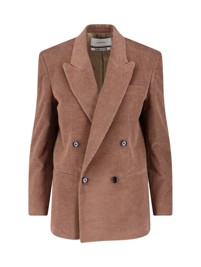 Lardini Double-breasted Velvet Blazer In Brown