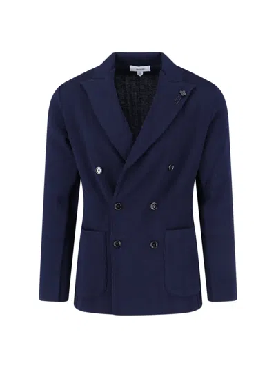Lardini Double-breasted Virgin Wool Blazer In Blue