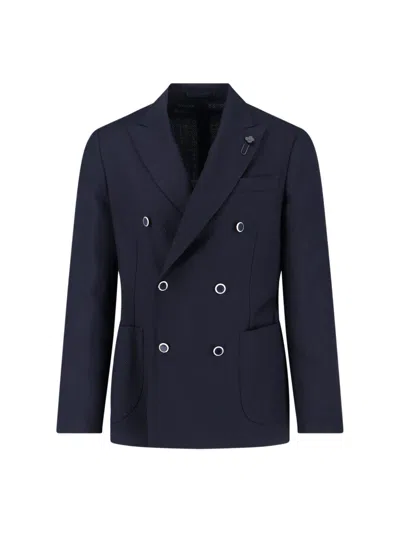 Lardini Double-breasted Virgin Wool Blazer In Blue