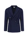 Lardini Textured Weave Double-breasted Knit Jacket In Blue
