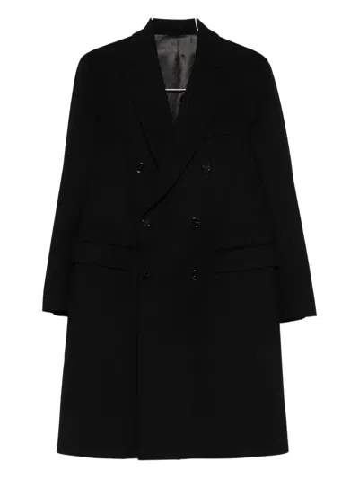Lardini Double-breasted Virgin-wool Coat In Black