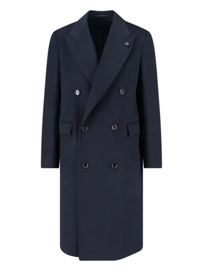 Lardini Double-breasted Virgin Wool Coat In Black