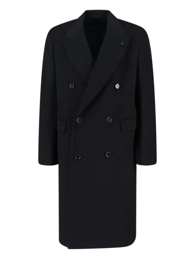 Lardini Double-breasted Coat In Virgin Wool In Black