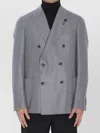 Lardini Double-breasted Virgin Wool Jacket With Peaked Lapels In Gray