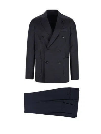 Lardini Double-breasted Virgin Wool Suit In Blue