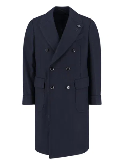Lardini Double-breasted Wool And Cashmere Blend Coat In Blue