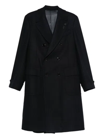 Lardini Double-breasted Wool And Cashmere Overcoat In Black