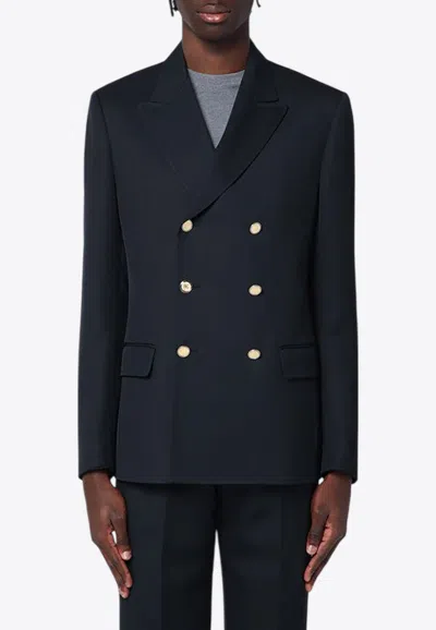 Lardini Double-breasted Wool Blazer In Blue