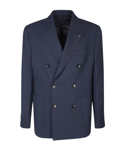 Lardini Double-breasted Wool Blazer In Black