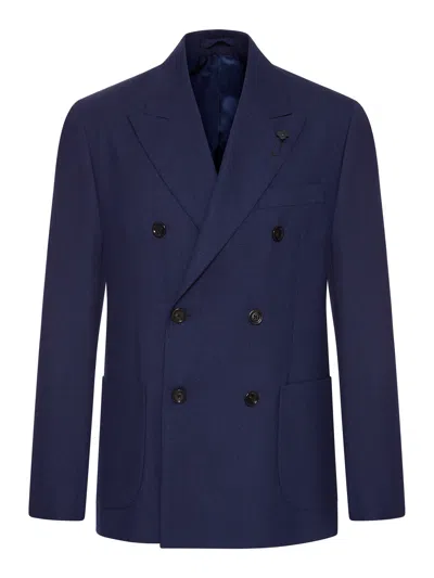 Lardini Double Breasted Wool Blazer In Blue