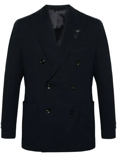 Lardini Double-breasted Wool Blazer In Blue