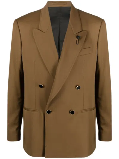 Lardini Double-breasted Wool Blazer In Brown