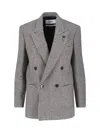 Lardini Double-breasted Wool Blend Blazer In Black