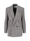 Lardini Double-breasted Houndstooth Blazer With Metal Logo Detail In Gray