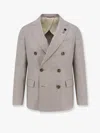 Lardini Double-breasted Wool Blend Blazer With Iconic Brooch