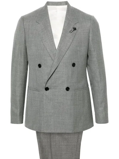 Lardini Double-breasted Wool-blend Suit In Grey
