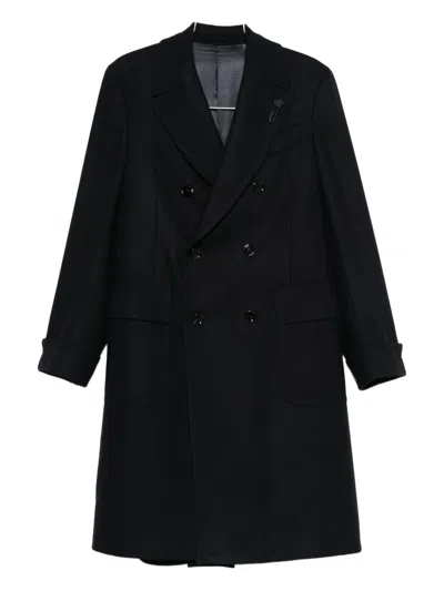 Lardini Double-breasted Wool Coat In Black