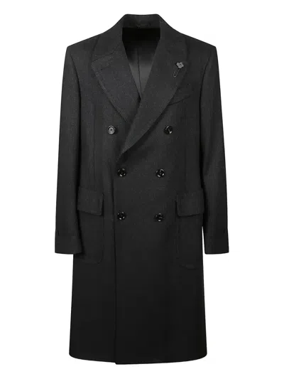 Lardini Double-breasted Wool Coat In Black