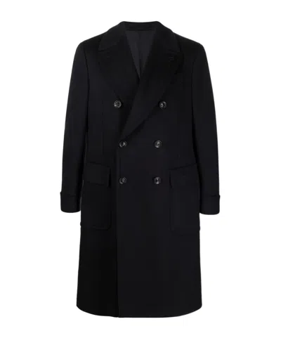 Lardini Double-breasted Wool Coat In Black