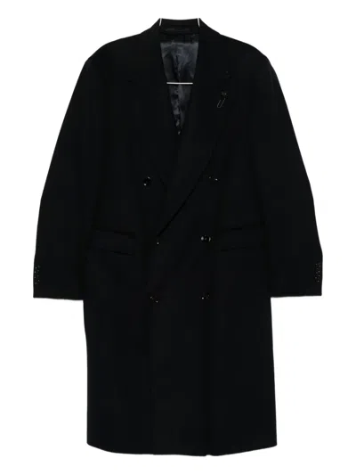 Lardini Double-breasted Wool Coat In Blue