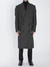 Lardini Double-breasted Wool Coat Herringbone Pattern In Gray