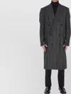 Lardini Double-breasted Wool Coat Herringbone Pattern In Gray