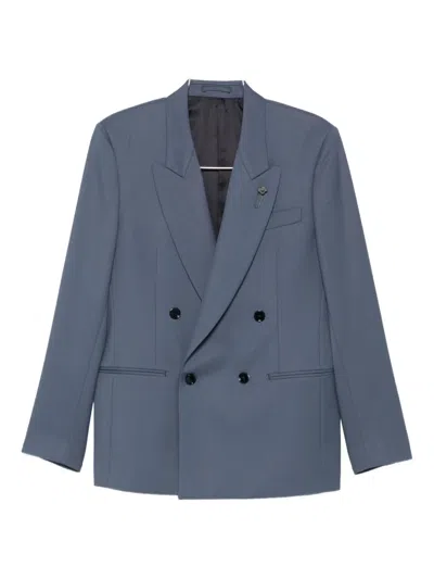 Lardini Double-breasted Wool Jacket In Blue