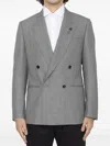 Lardini Double-breasted Jacket In Wool Silk And Linen In Grey